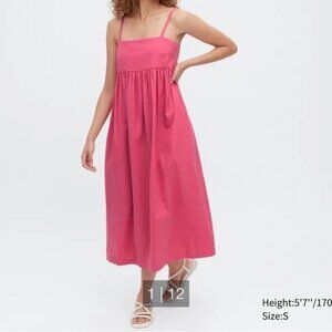 Uniqlo Linen-Blend Gathered Camisole Dress | Pink | Size XXS